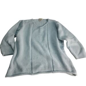 Eddie Bauer Light Blue 100% Cotton V-Neck Knit Sweater XL Tall Coastal Pastel